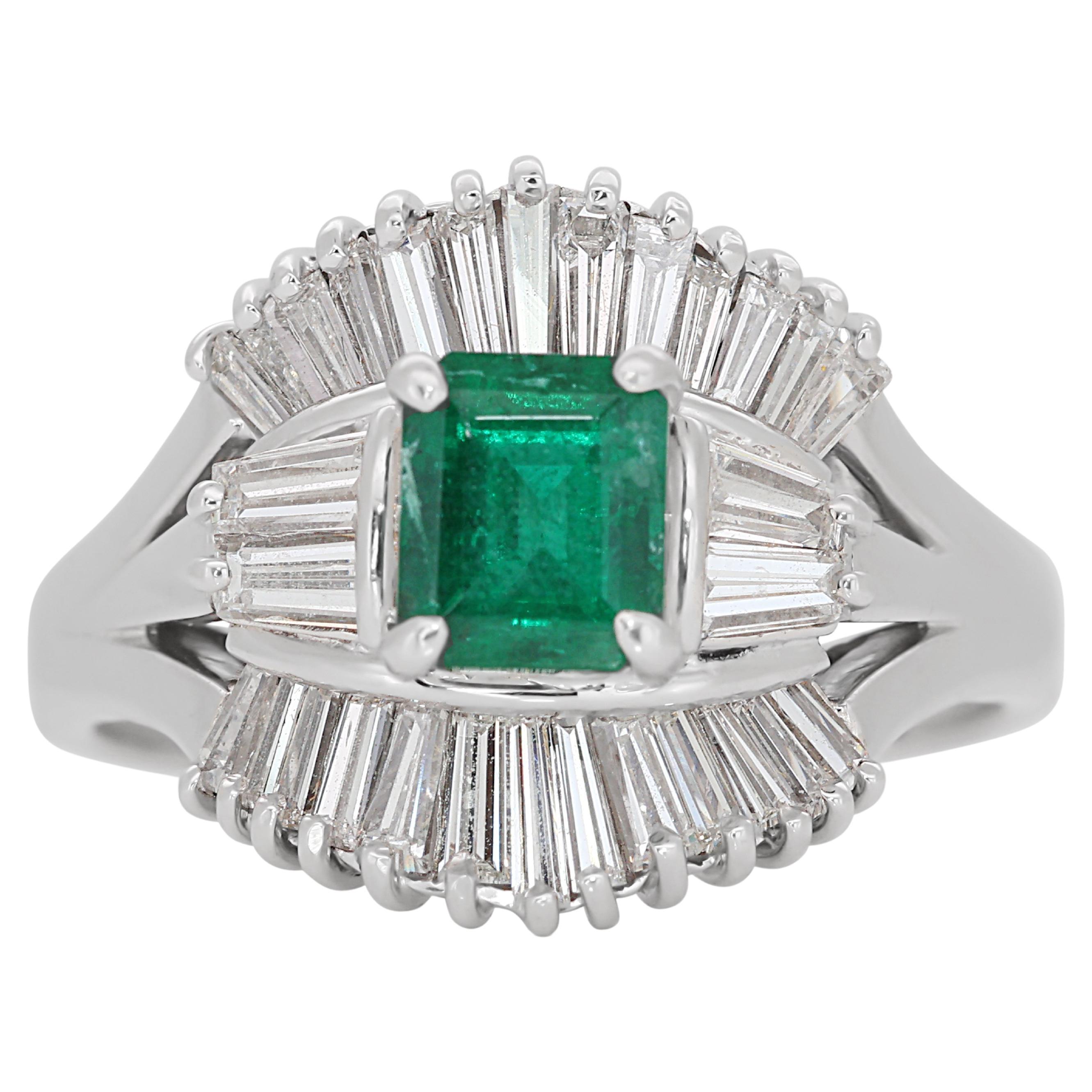 Radiant 18k White Gold Emerald and Diamond Halo Ring w/2.08 ct  - IGI Certified For Sale