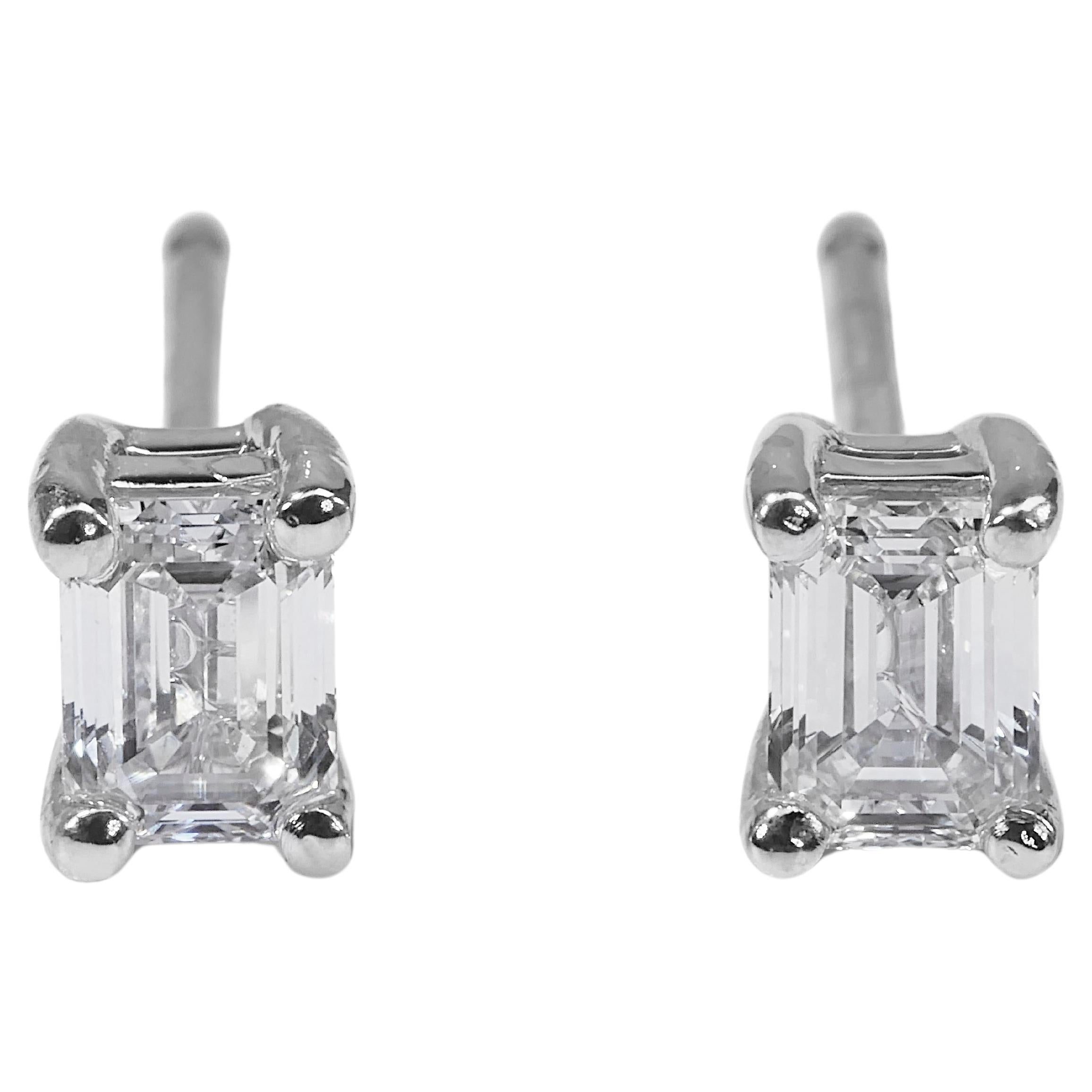 Radiant 18K White Gold Natural Diamonds Stud Earrings w/1.00ct - GIA Certified For Sale