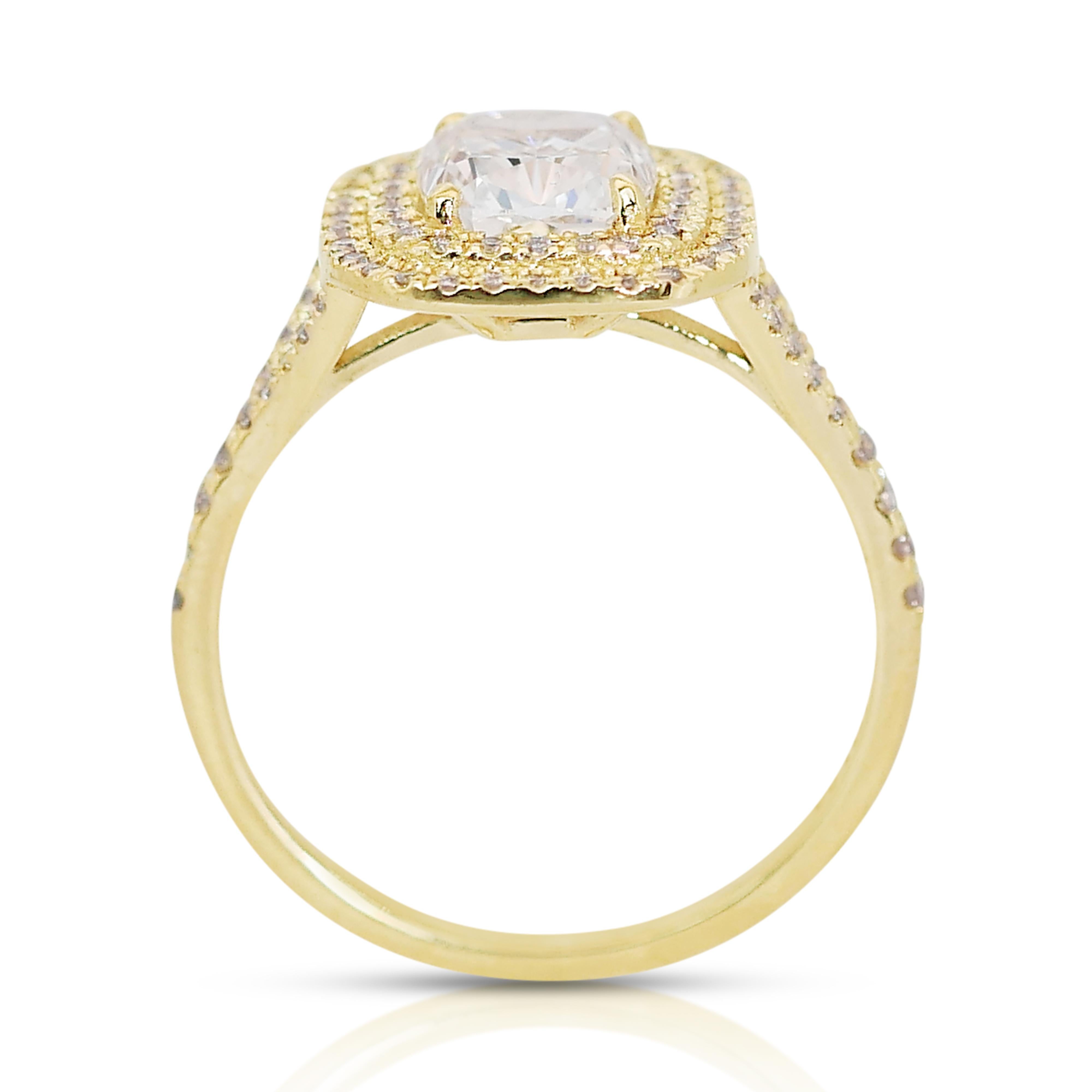 Radiant 18k Gelbgold Kissenschliff Diamant-Doppel Halo-Ring mit 1,82 Karat - IGI  im Angebot 2