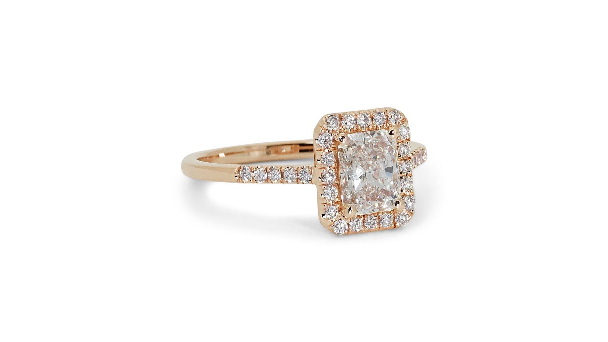 Radiant Cut Radiant 18k Yellow Gold Natural Diamond Halo Ring w/1.75 ct - GIA Certified For Sale