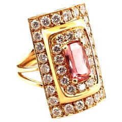 Radiant 18k Yellow Gold Pink Sapphire Diamond Ring