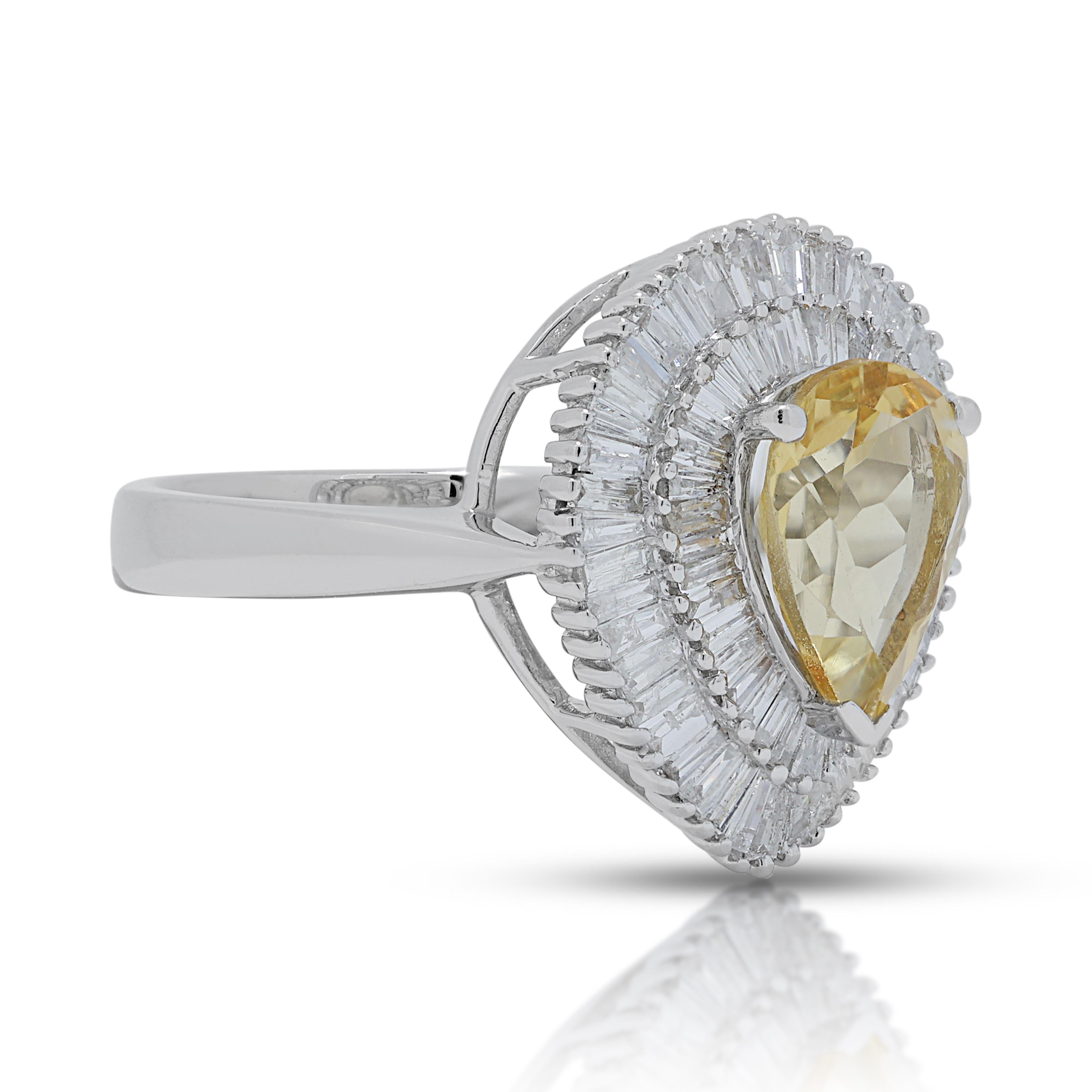 Radiant 1.90ct Citrine Double Halo Ring w/ Side Diamonds in 18K White Gold In Excellent Condition For Sale In רמת גן, IL