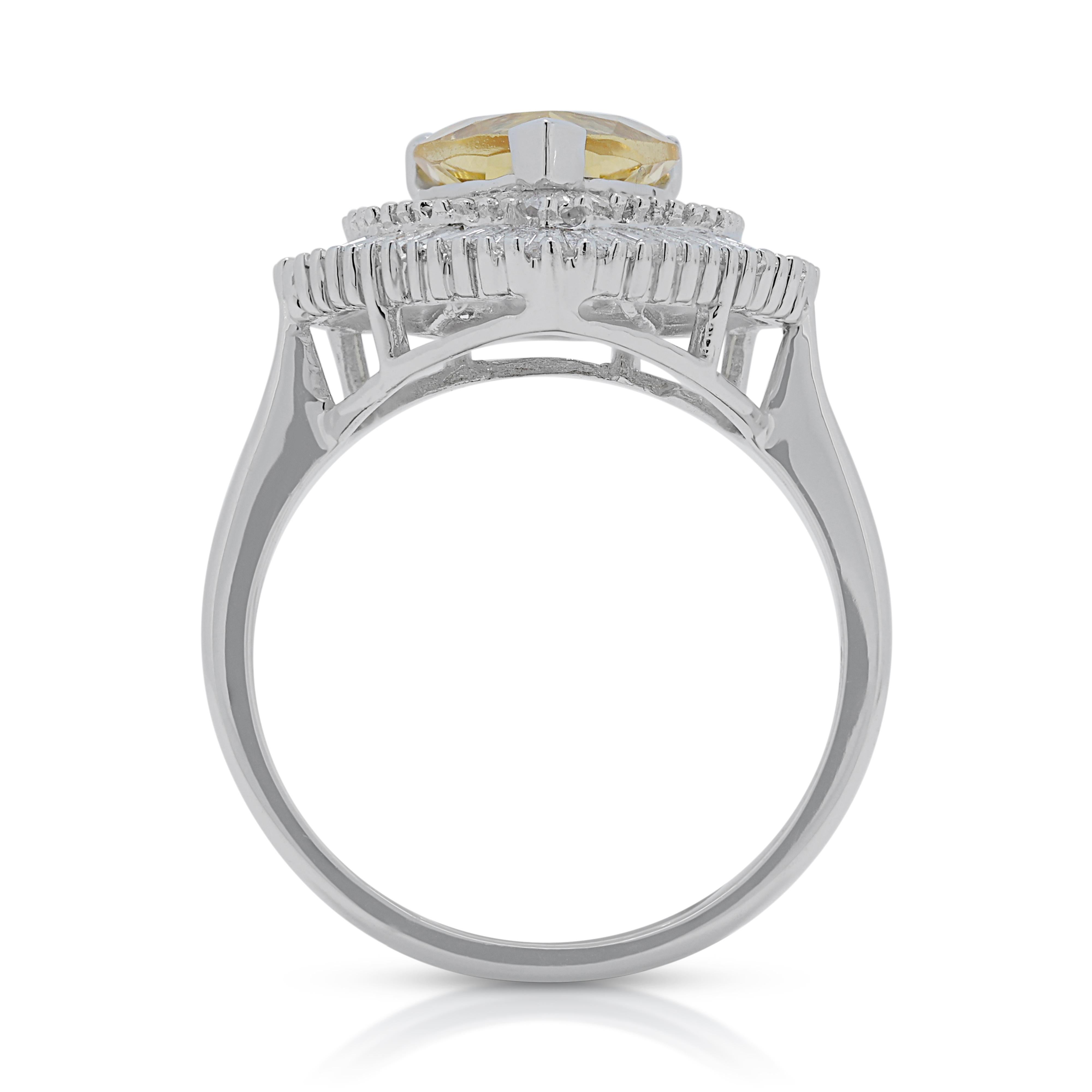 Women's Radiant 1.90ct Citrine Double Halo Ring w/ Side Diamonds in 18K White Gold For Sale