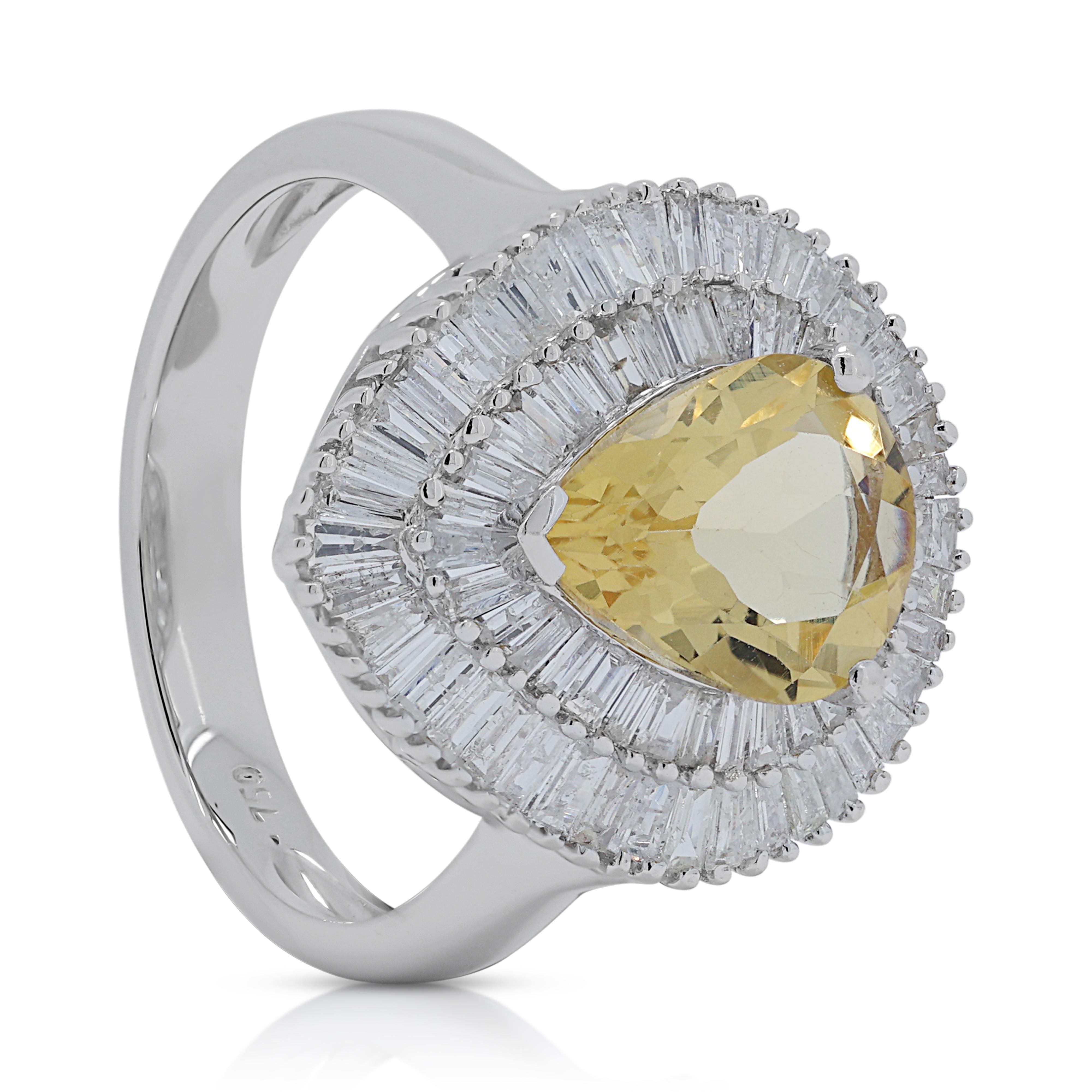 Radiant 1.90ct Citrine Double Halo Ring w/ Side Diamonds in 18K White Gold For Sale 2
