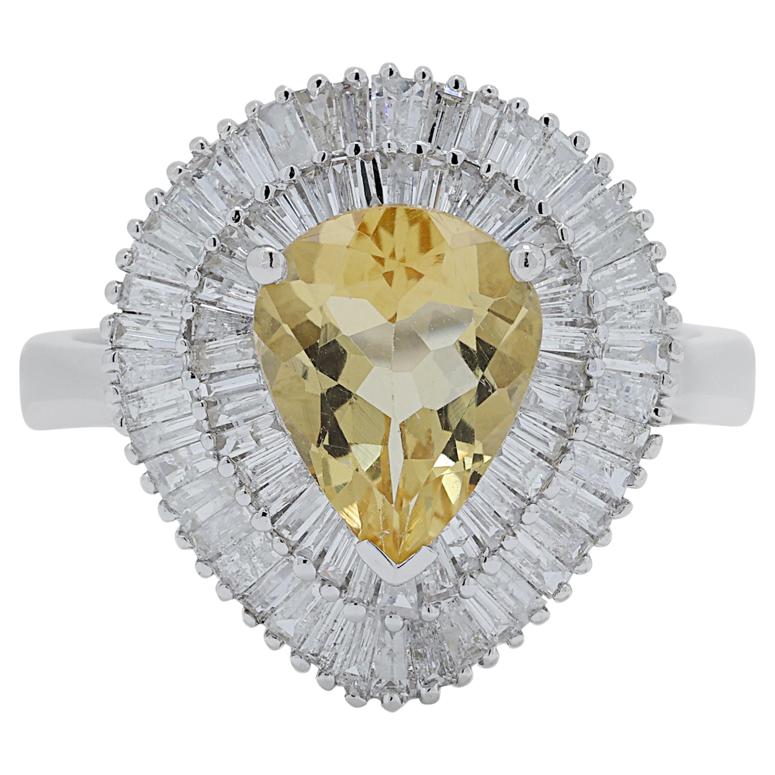 Radiant 1.90ct Citrine Double Halo Ring w/ Side Diamonds in 18K White Gold For Sale