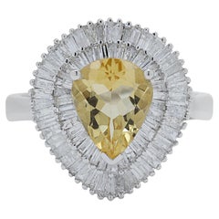 Radiant 1.90ct Citrine Double Halo Ring w/ Side Diamonds in 18K White Gold
