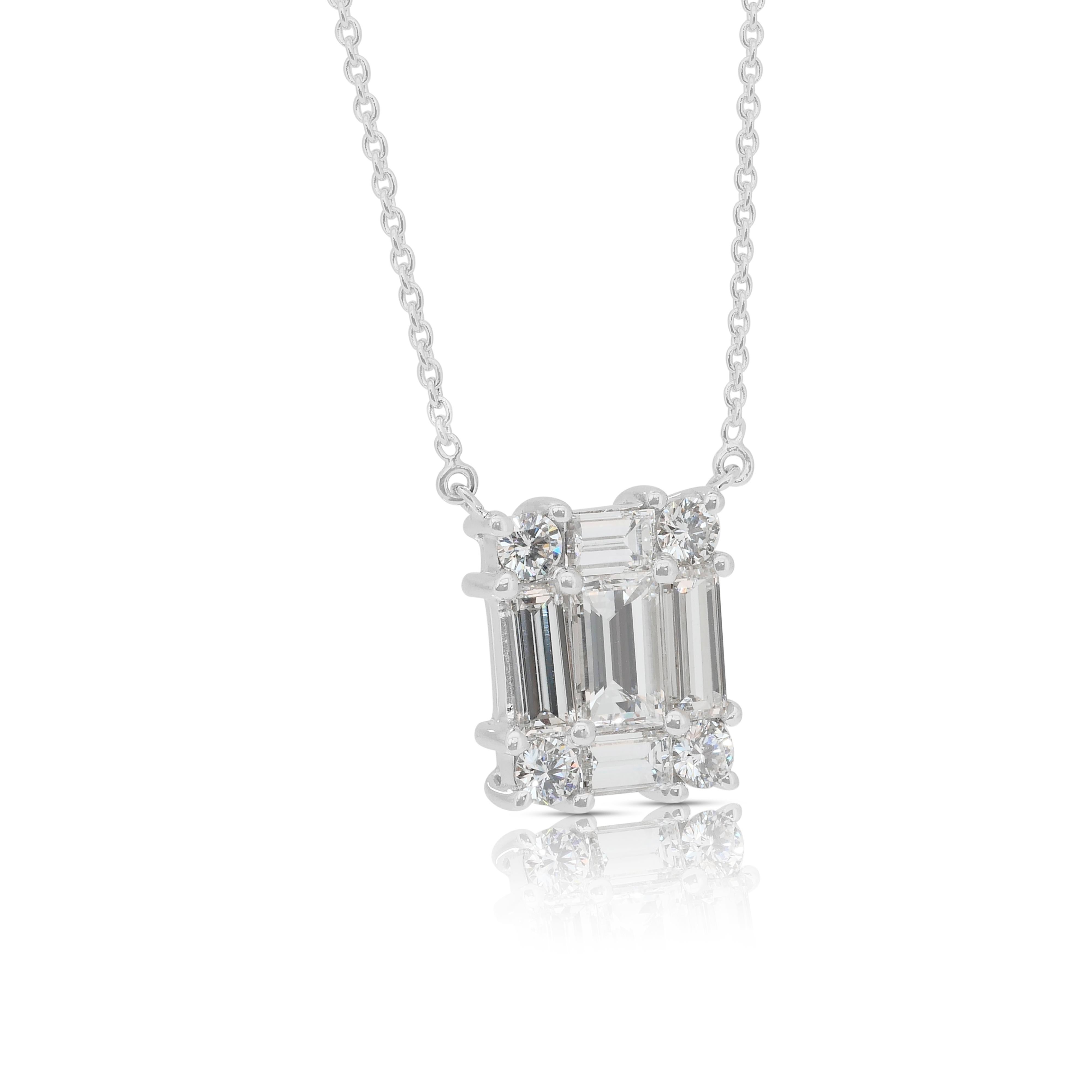 Taille navette Collier avec pendentif en or blanc 18 carats et diamants rayonnants de 1,92 ct - certifié IGI en vente
