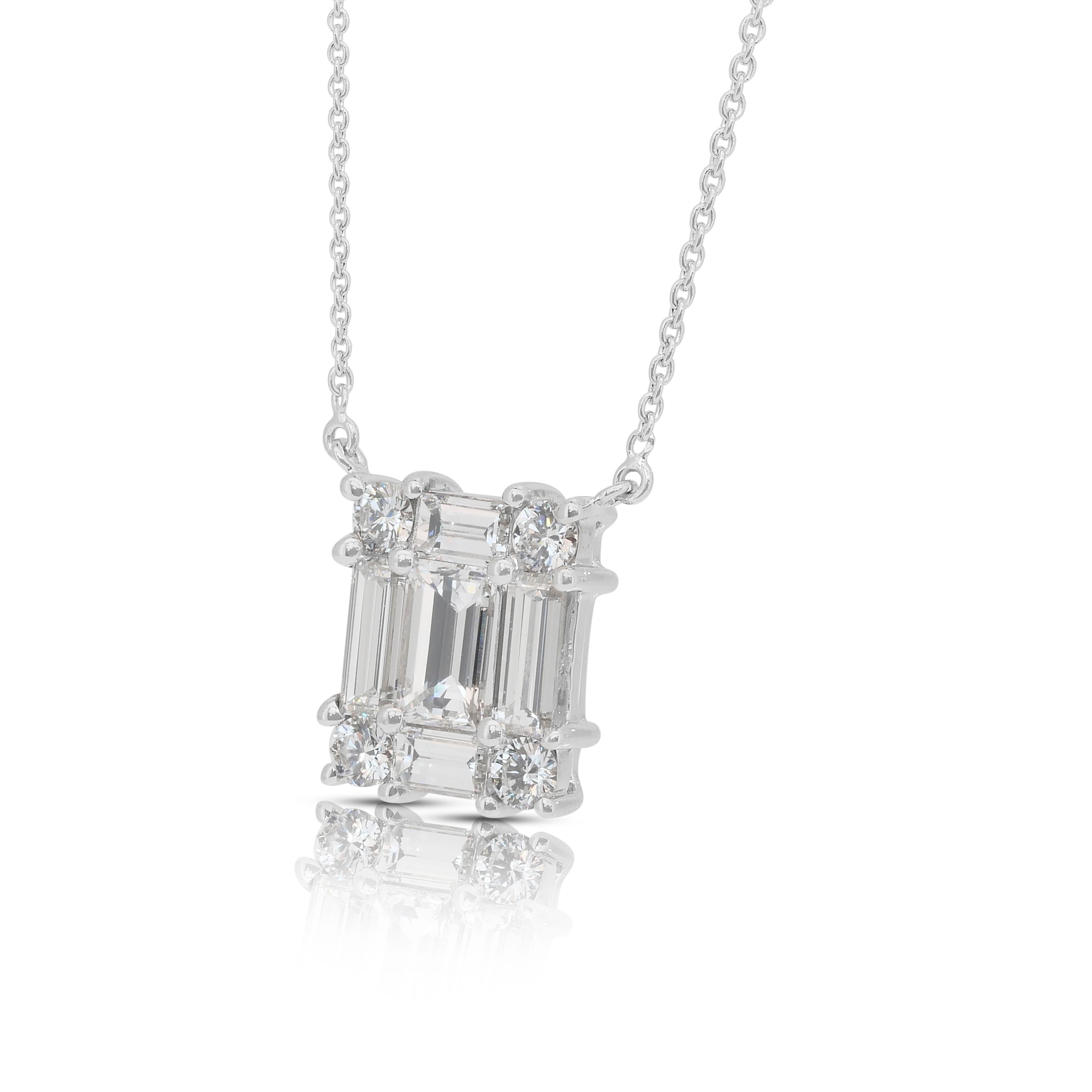 Collier avec pendentif en or blanc 18 carats et diamants rayonnants de 1,92 ct - certifié IGI Neuf - En vente à רמת גן, IL