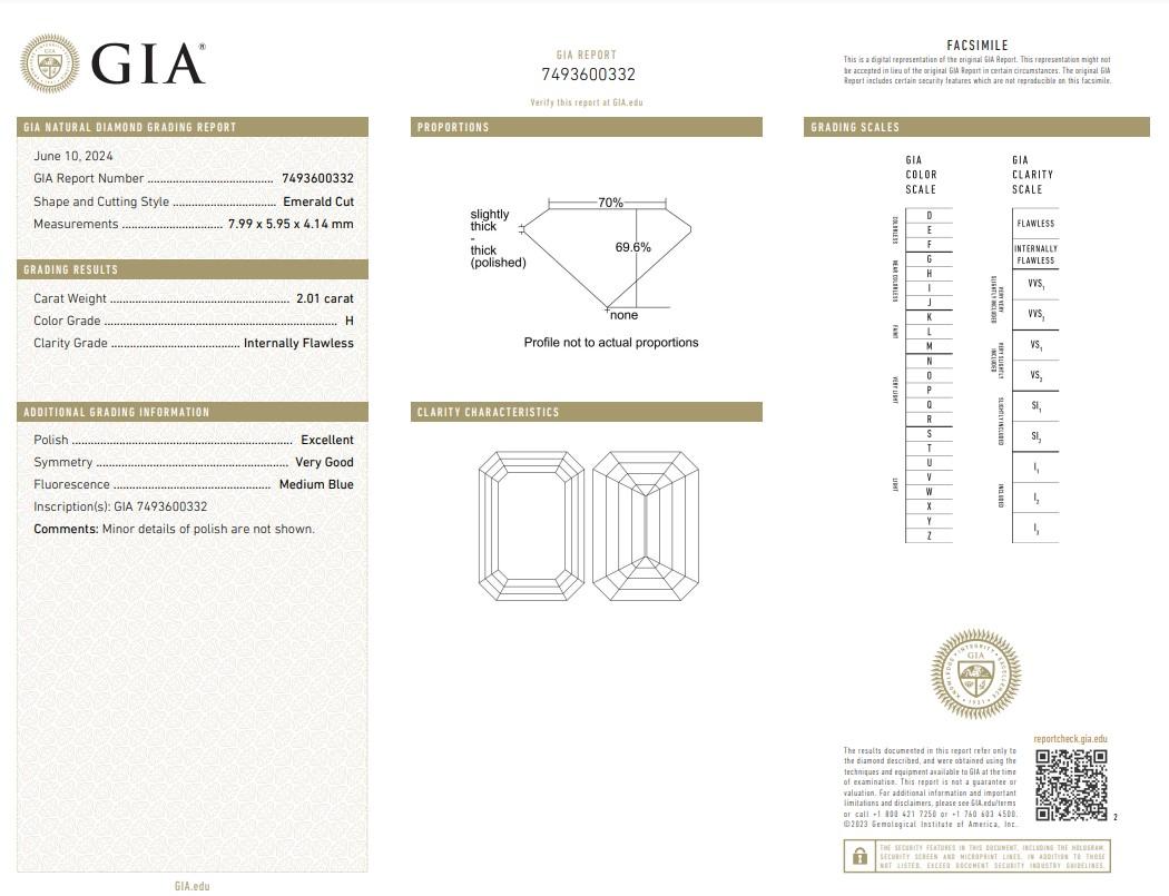 Radiant 2.01ct Ideal Cut Emerald Cut Diamond - GIA Certified

Discover the refined elegance of a 2.01-carat emerald-cut diamond that exudes timeless beauty and sophistication. The emerald cut is renowned for its clean lines and step-cut facets,