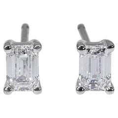 Clous d'oreilles de 2,05 carats de diamants taille émeraude  Or blanc 18k - GIA Cert