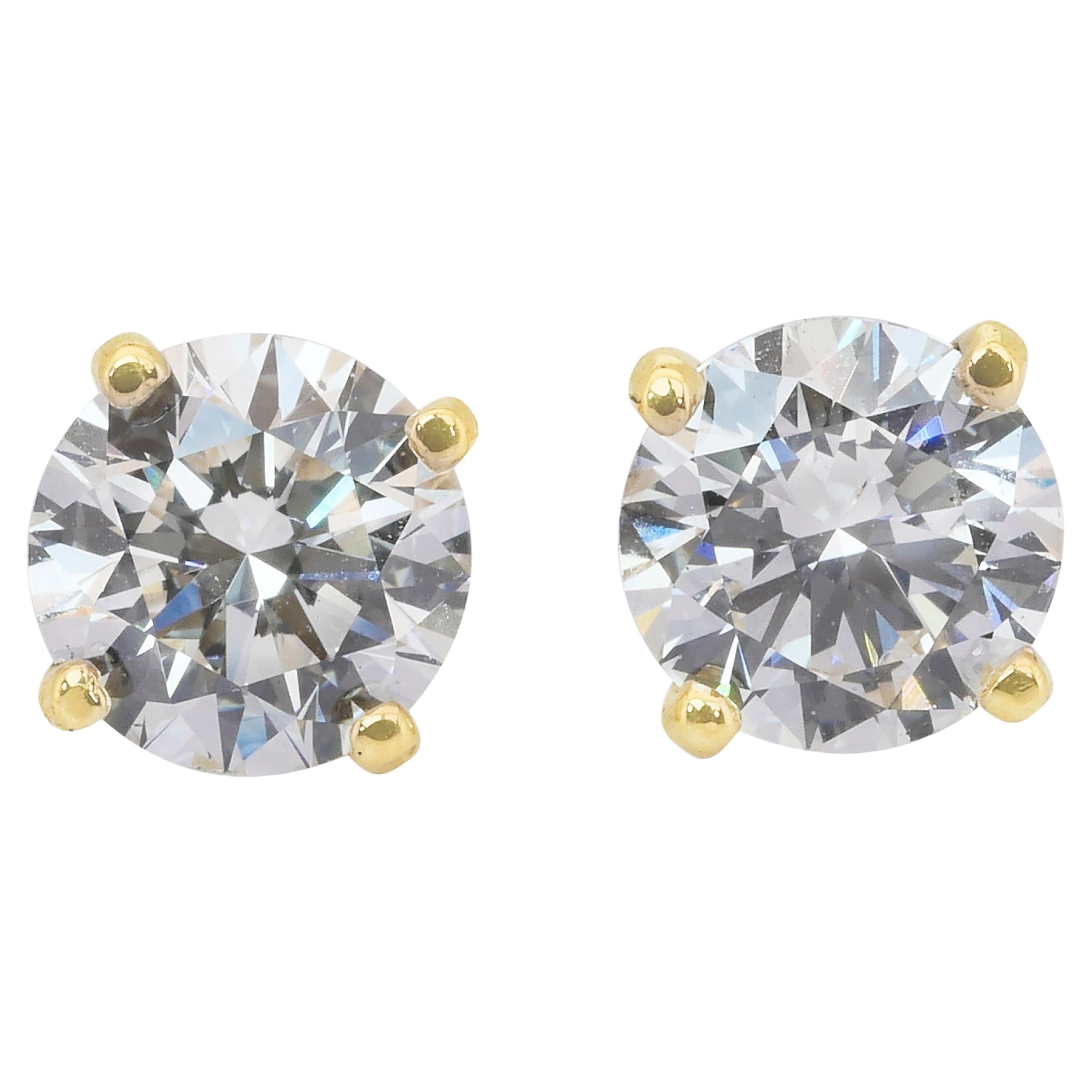 Radiant 2.05ct Diamonds Stud Earrings in 18k Yellow Gold - IGI Certified