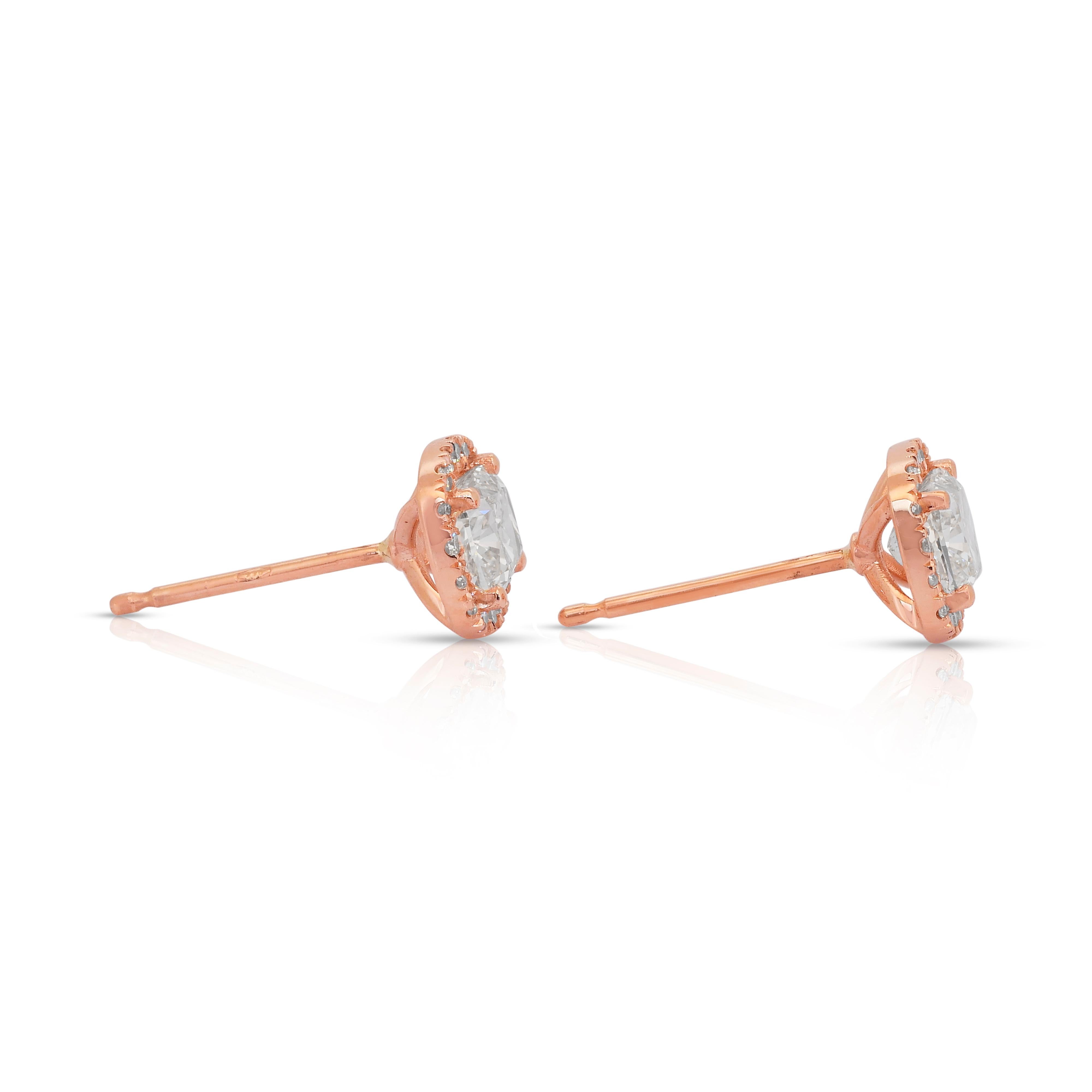 Radiant 2.11ct Diamonds Stud Earrings in 18k Rose Gold - IGI Certified For Sale 1