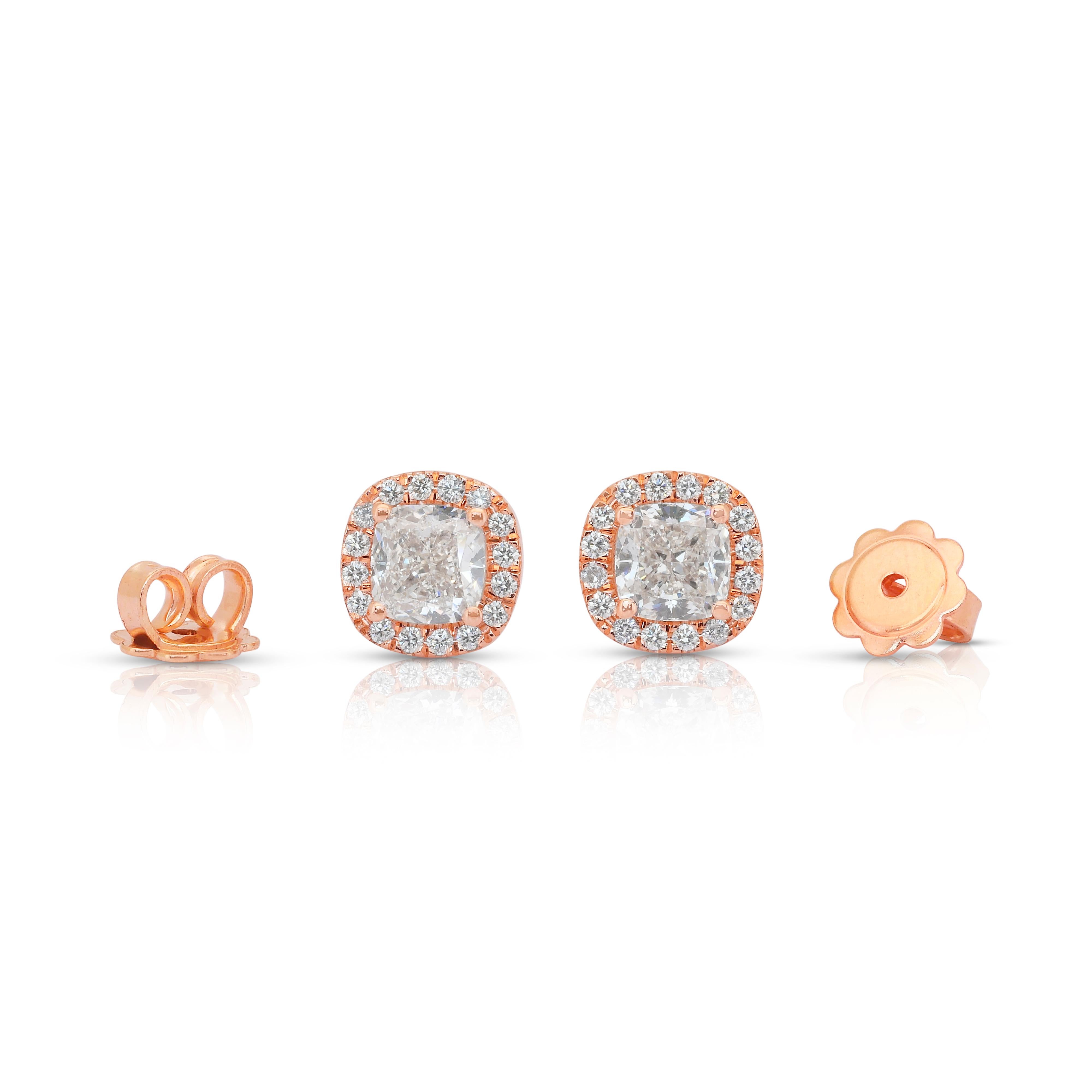 Radiant 2.11ct Diamonds Stud Earrings in 18k Rose Gold - IGI Certified For Sale 4