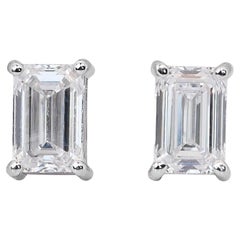Radiant 2.14ct Double Excellent Ideal Cut Diamonds Stud Earrings - GIA Certified