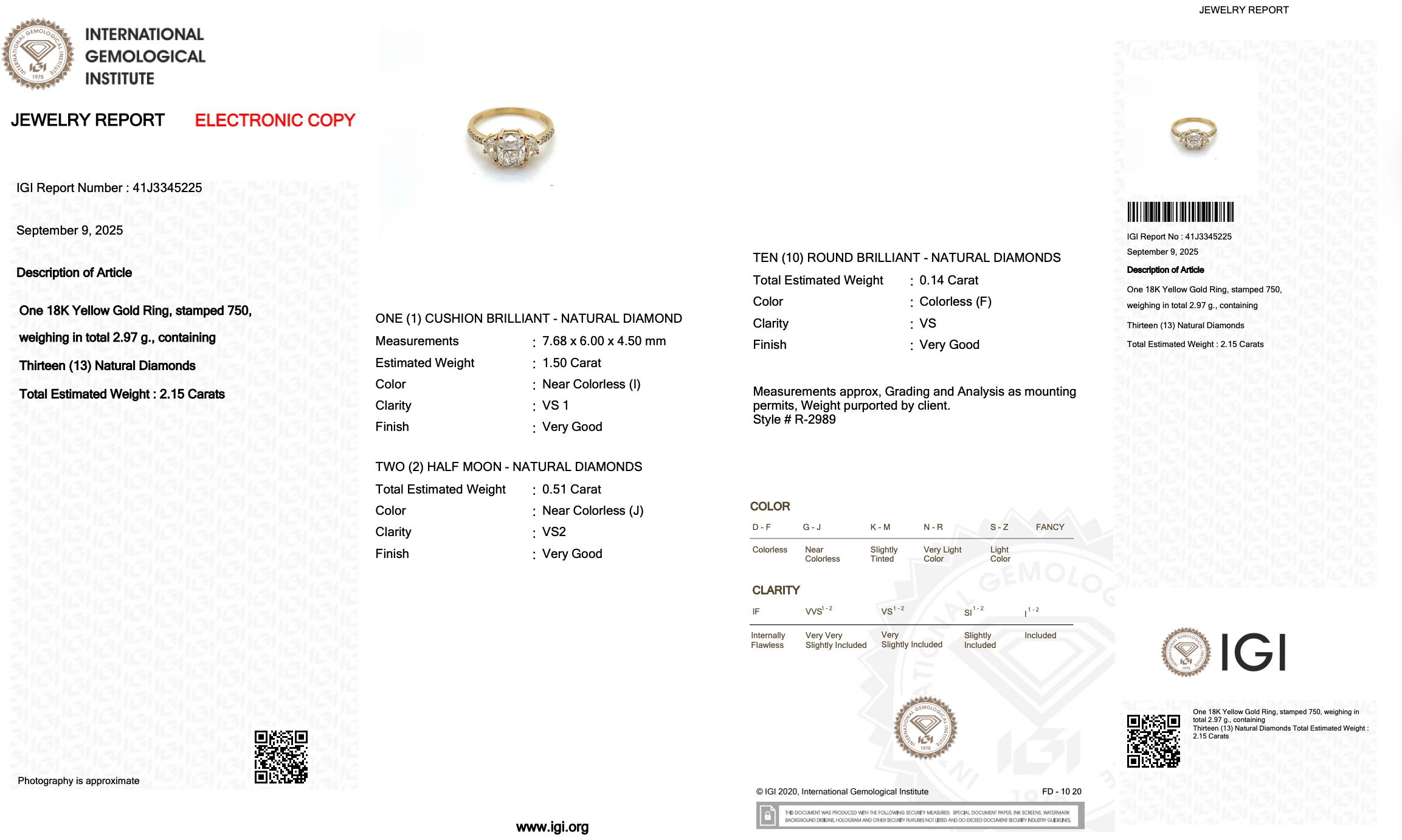 Bague 3 pierres en or jaune 18 carats avec 2,15 ct de diamants - certifié IGI Pour femmes en vente