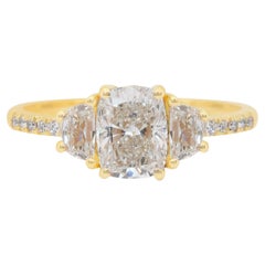 Bague 3 pierres en or jaune 18 carats avec 2,15 ct de diamants - certifié IGI