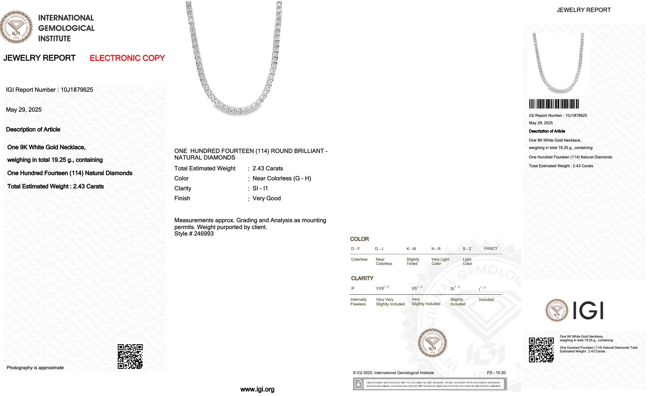Donna Radiant 2.43ct Diamonds Necklace in 9k White Gold - IGI Certified in vendita