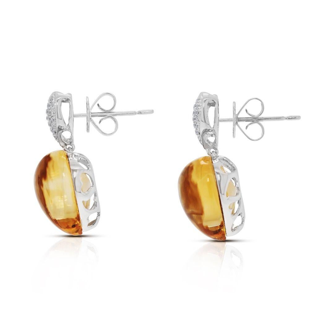 Radiant 26.16ct Citrine & Natural Diamond Earrings in 18K White Gold Unisexe en vente