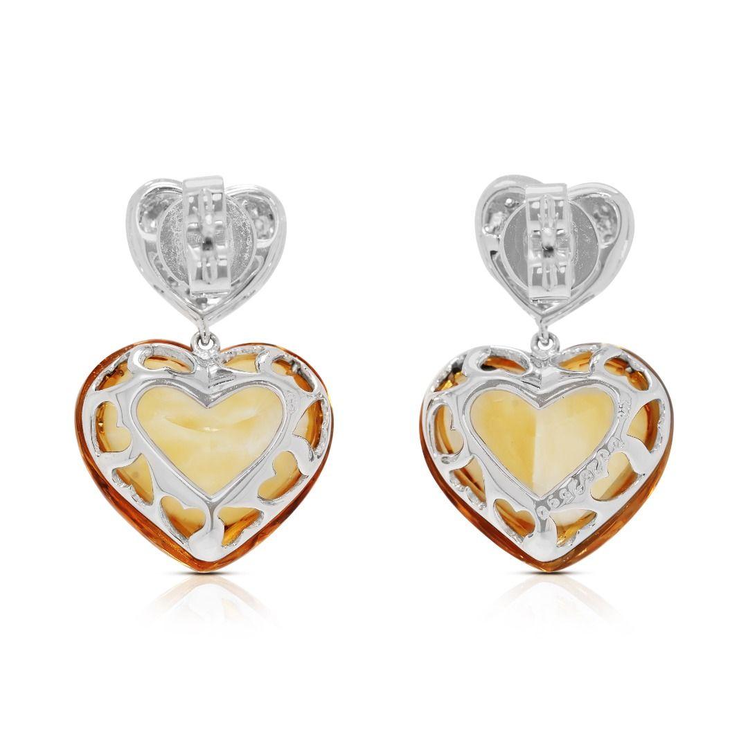 Radiant 26.16ct Citrine & Natural Diamond Earrings in 18K White Gold en vente 1