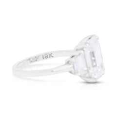 Radiant 3.57ct Emerald & Trapezoid Diamond Ring in 18K White Gold