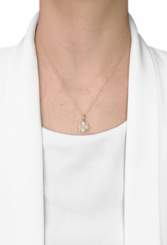 Radiant 5mm Akoya Pearl & 0.10ct Diamond Cluster Pendant in 18K Yellow Gold