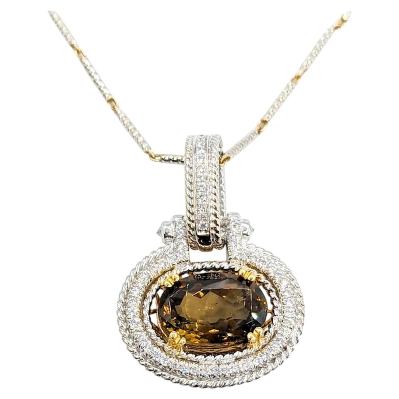 Pendentif ambre radieux, spinelle et diamant en or bicolore 18k