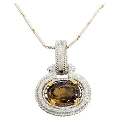 Radiant Amber Spinel & Diamond Pendant in 18k Two-Tone Gold