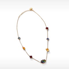 Radiant Ammolite Station Necklace with Garnet and Citrine, 18k Gold Vermeil, AA