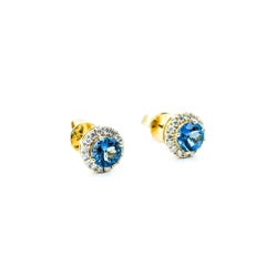 Strahlender Aquamarin & Diamant-Ohrstecker aus 14k Gelbgold
