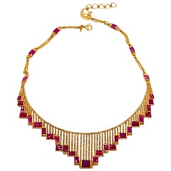 Radiant Art Deco Style Mosaic 20 Karat Yellow Gold Ruby Coomi Necklace