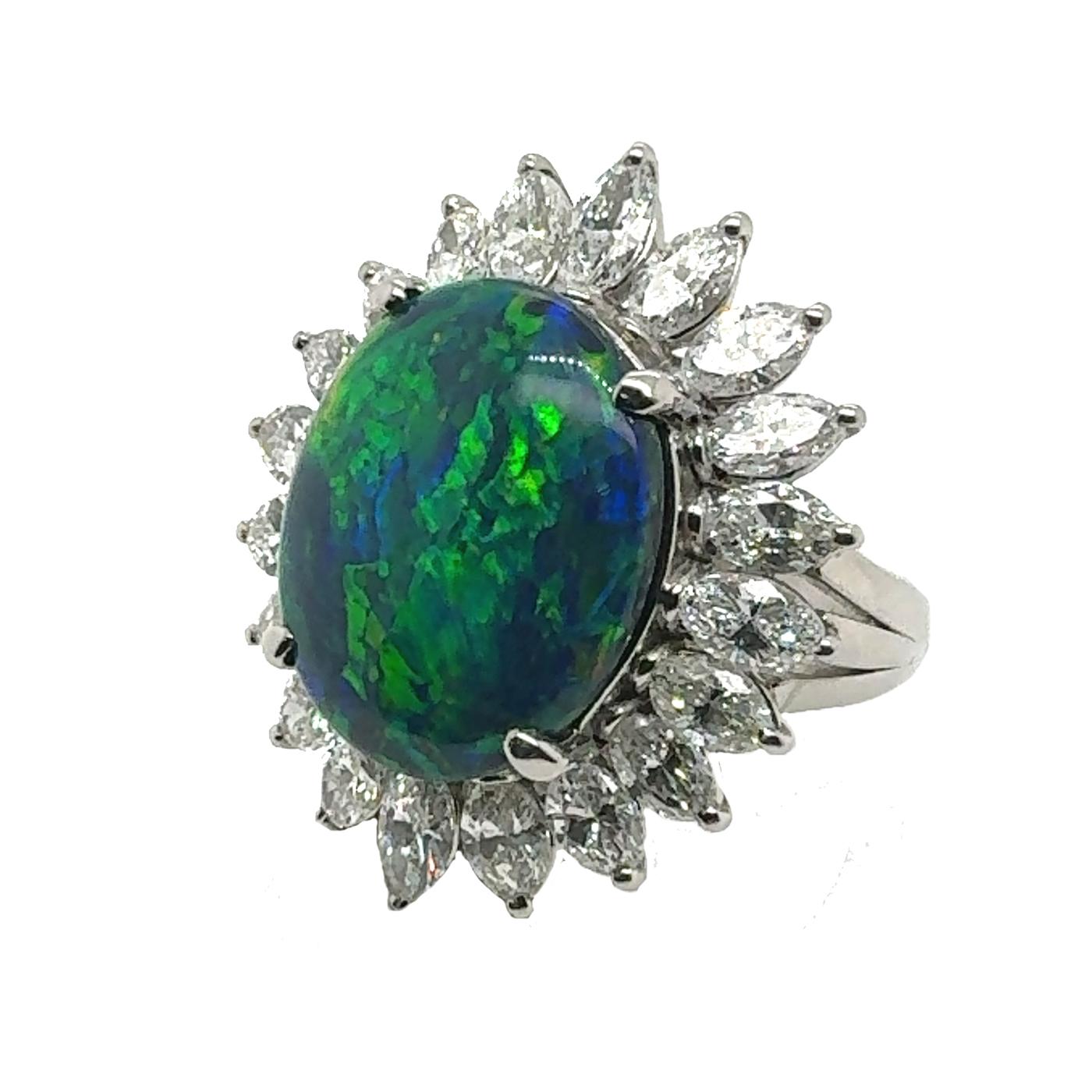 Radiant Aurora Schwarzer Opalring (Radiantschliff) im Angebot