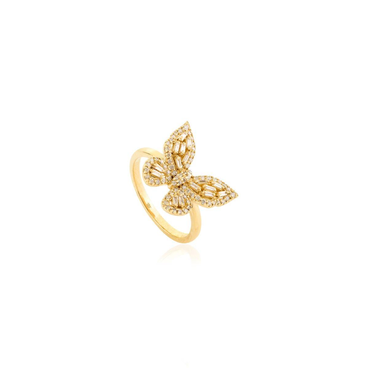 in vendita:  Anello a farfalla in oro giallo 18k con diamanti radianti a baguette, perfetto regalo di lusso 3
