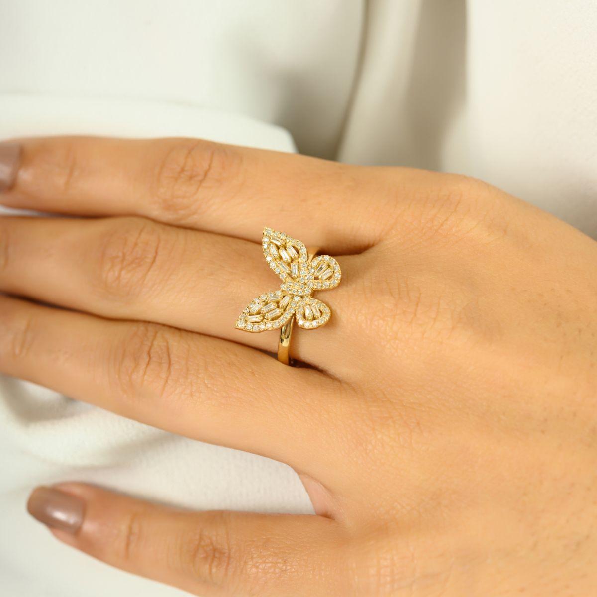 in vendita:  Anello a farfalla in oro giallo 18k con diamanti radianti a baguette, perfetto regalo di lusso 6
