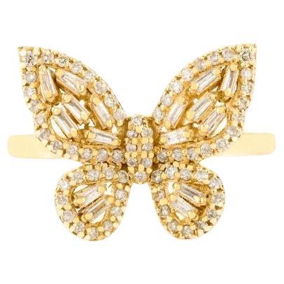 Radiant Baguette Diamonds 18k Yellow Gold Butterfly Ring Perfect Luxury Gift