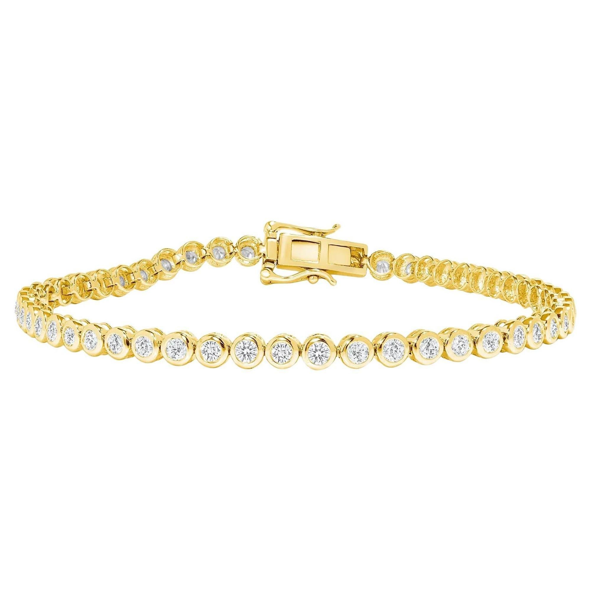 Bracelet tennis en or 14 carats avec diamants ronds brillants sertis sur le chaton