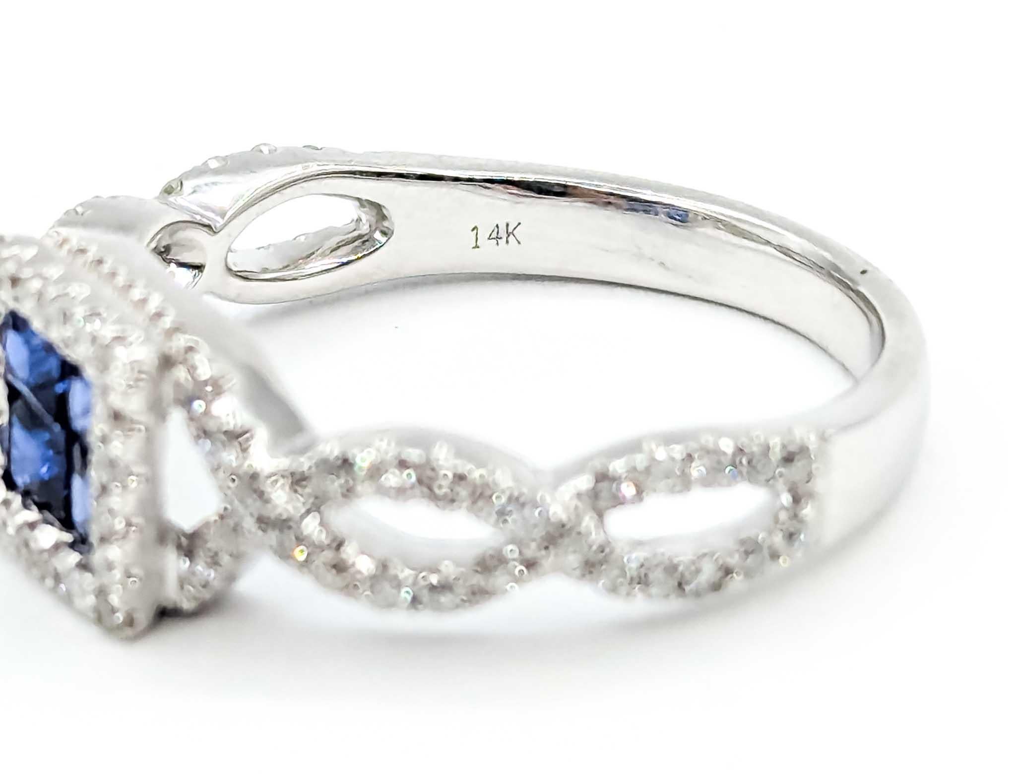 Strahlender Ring mit blauem Saphir und Diamant aus 14k Weißgold im Angebot 4