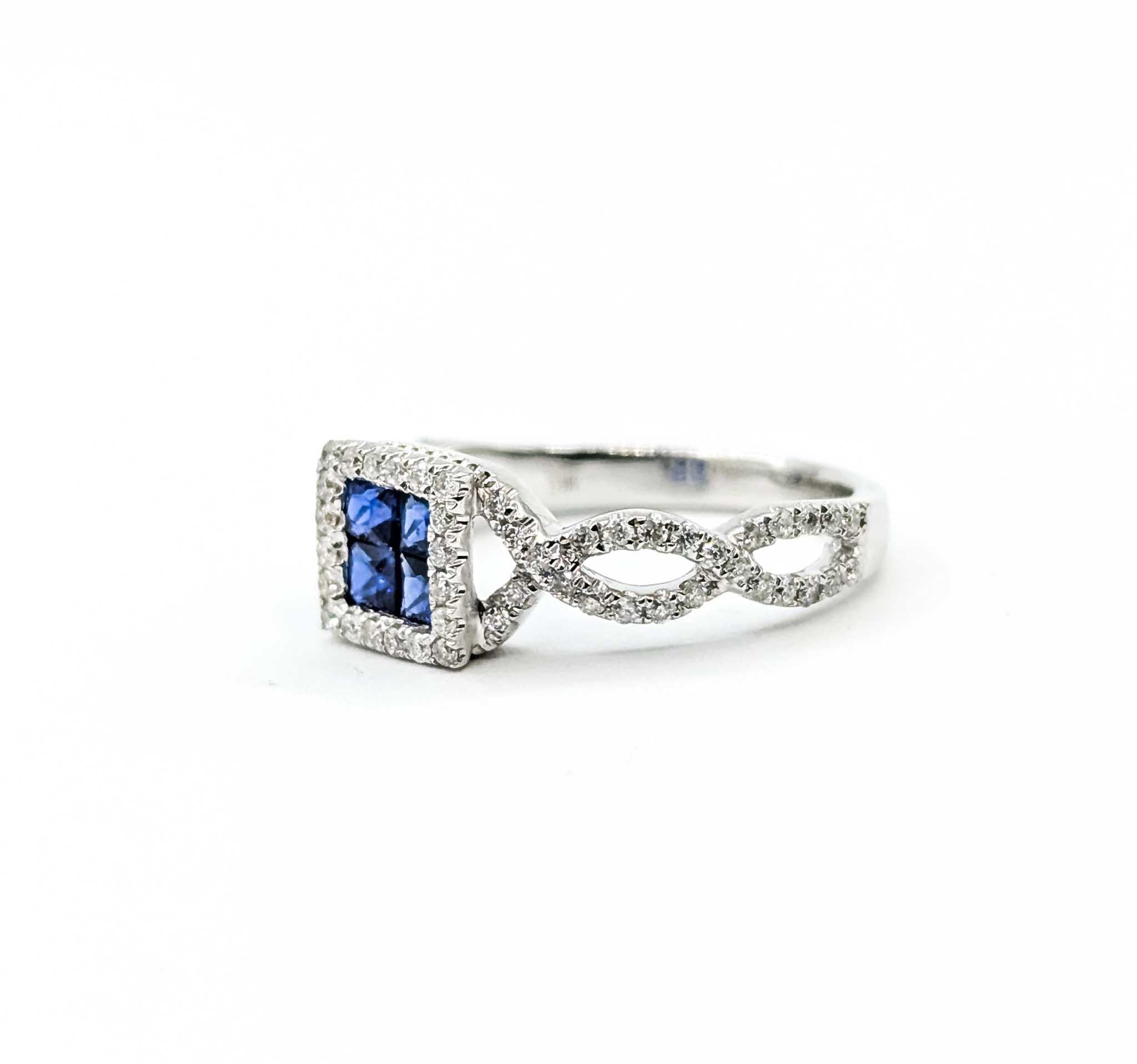 Strahlender Ring mit blauem Saphir und Diamant aus 14k Weißgold (Zeitgenössisch) im Angebot