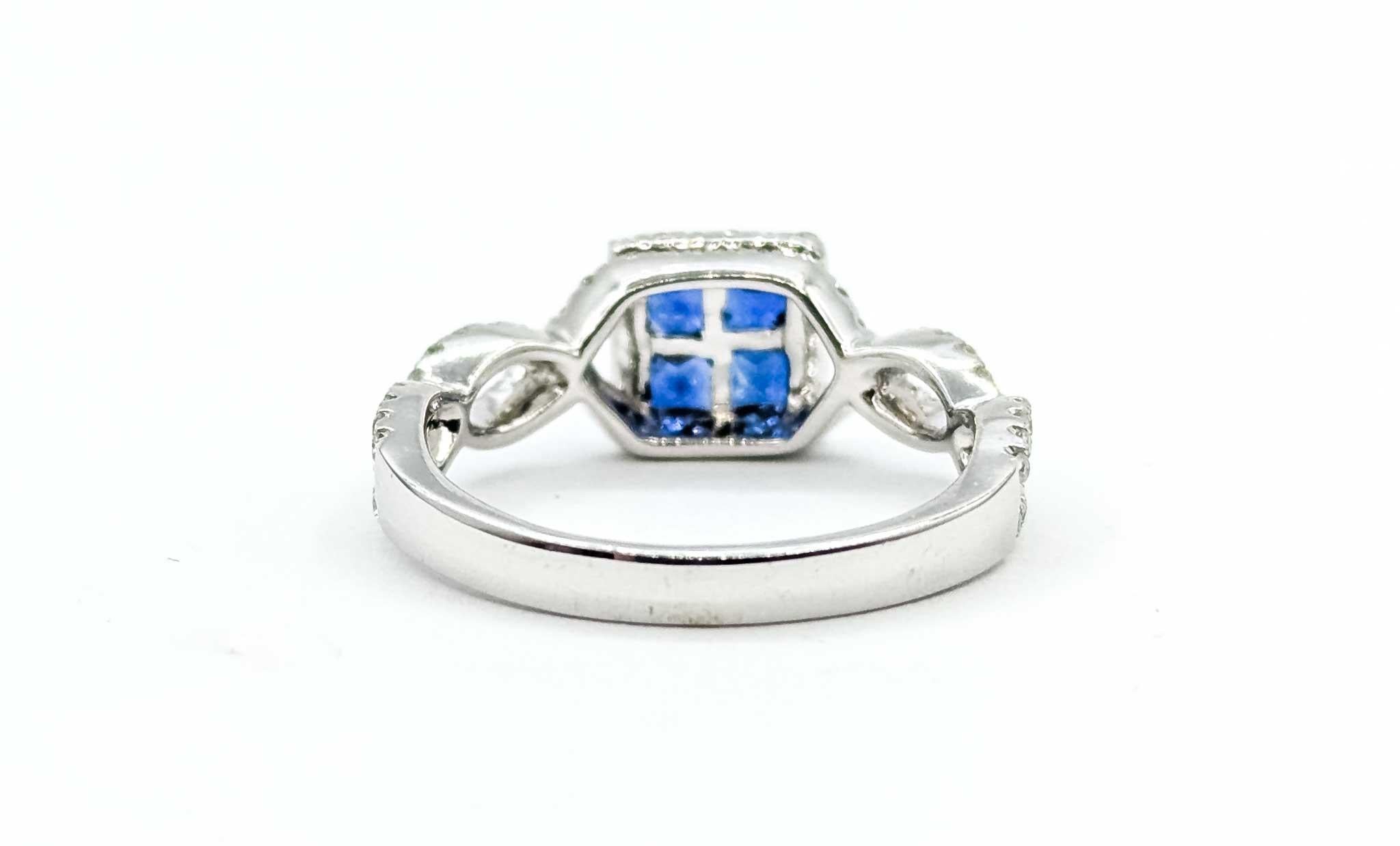 Strahlender Ring mit blauem Saphir und Diamant aus 14k Weißgold im Angebot 2