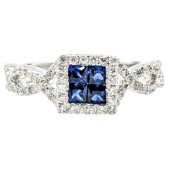 Strahlender Ring mit blauem Saphir und Diamant aus 14k Weißgold