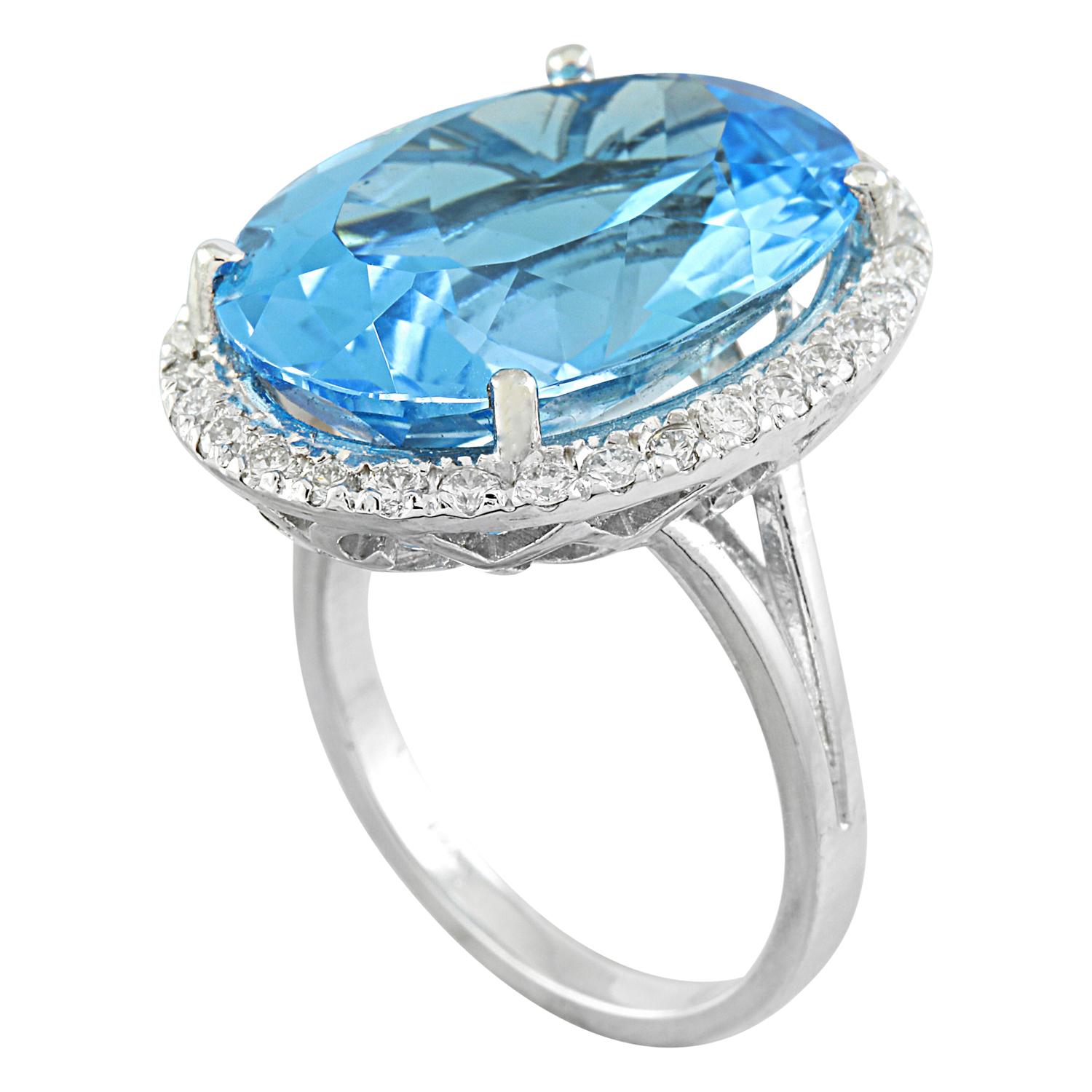 Modern Radiant Blue Sparkle: Swiss Blue Topaz Diamond Ring in 14K Solid White Gold For Sale