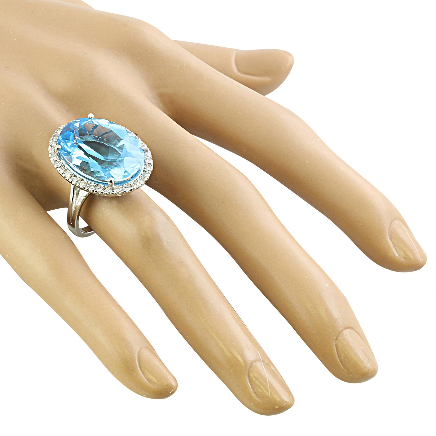Oval Cut Radiant Blue Sparkle: Swiss Blue Topaz Diamond Ring in 14K Solid White Gold For Sale