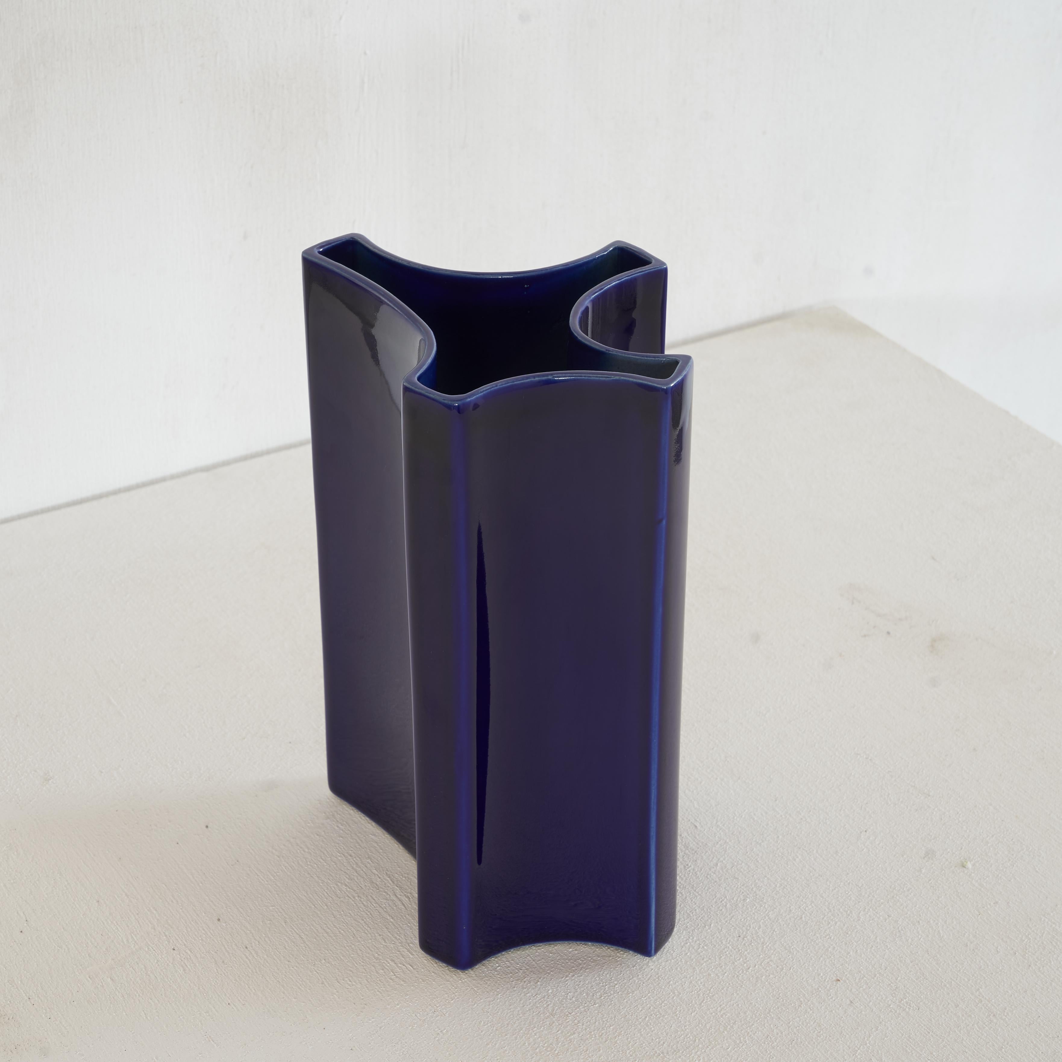 Ceramic Radiant Blue Vase by Angelo Mangiarotti for Fratelli Brambilla Milano For Sale