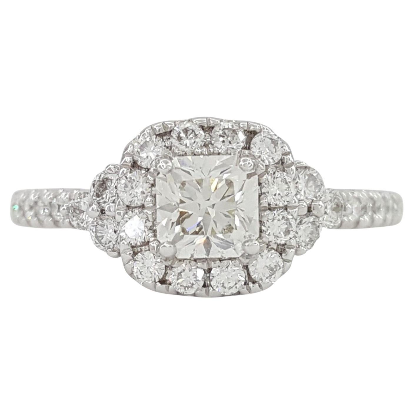 Radiant Brilliant Cut Diamond Halo Engagement Ring For Sale