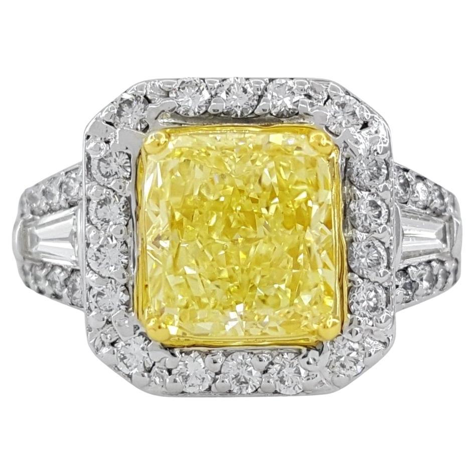 Radiant Brilliant Cut Natural Light Yellow Diamond Halo Engagement Ring