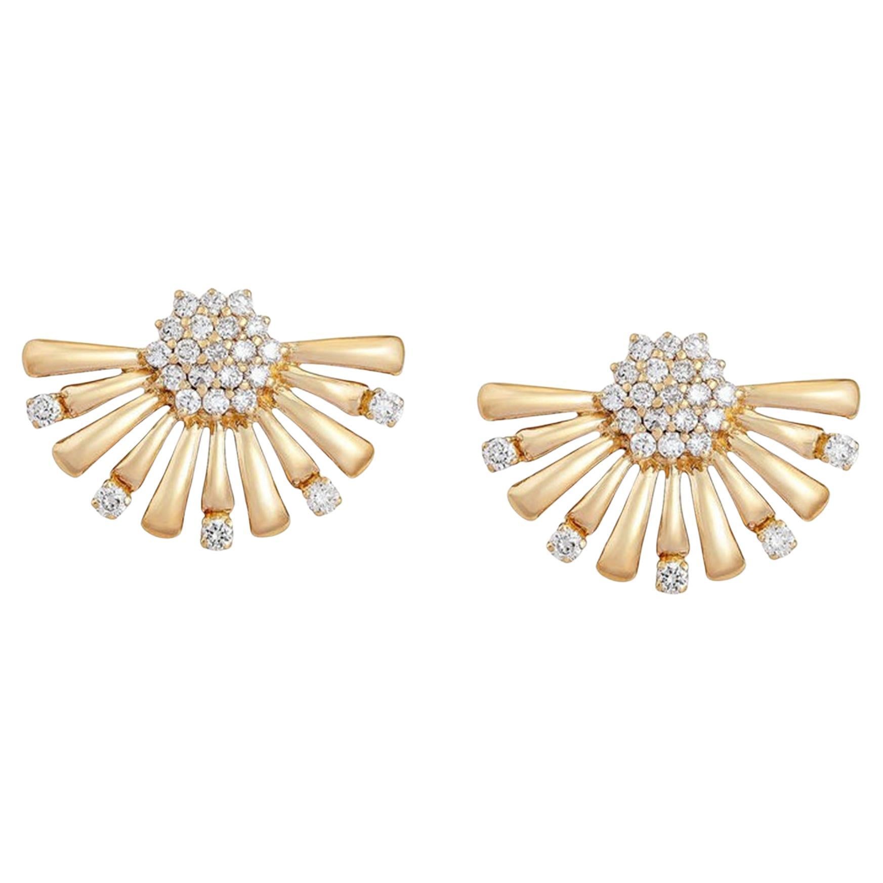 0.60ct Diamond Radiant Burst 14K Yellow Gold Cluster Stud Earrings