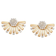 0.60ct Diamond Radiant Burst 14K Yellow Gold Cluster Stud Earrings