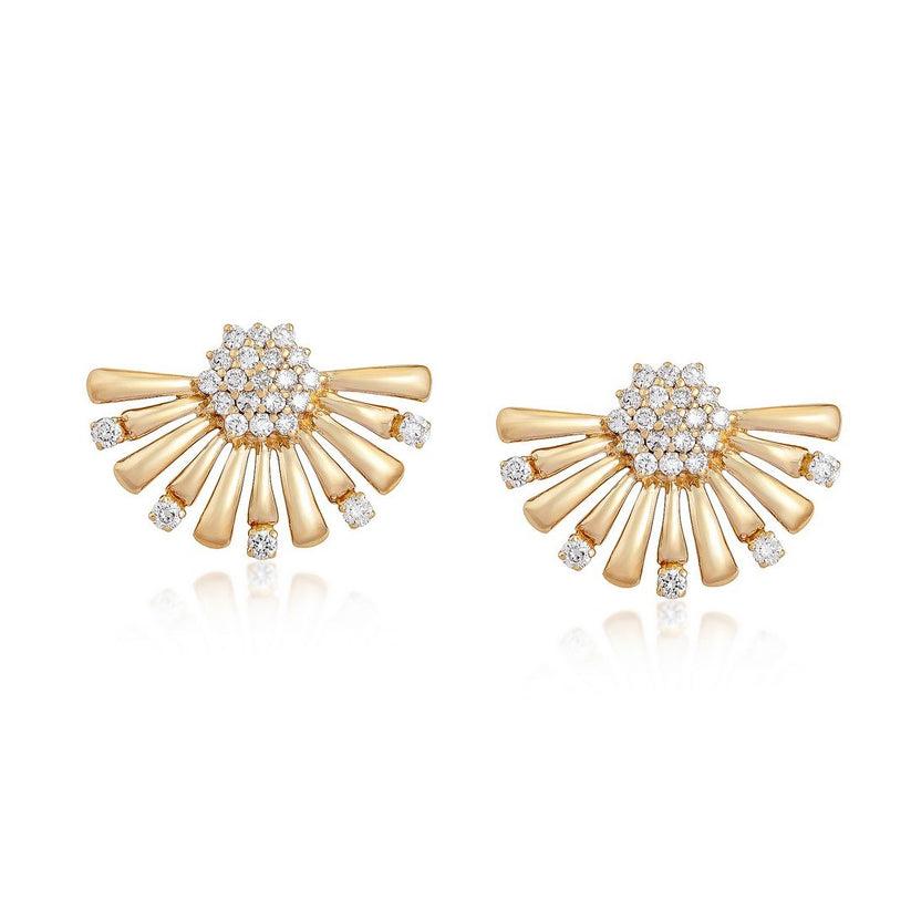 Modern Radiant Burst Diamond 14K Yellow Gold Cluster Stud Earrings For Sale