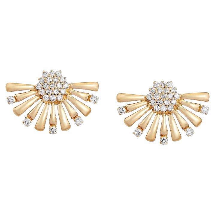 Radiant Burst Diamond 14K Yellow Gold Cluster Stud Earrings