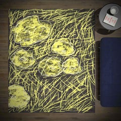 Radiant Butter Yellow on Black Hand Knotted Floral Nepalese Rug (natural wool)