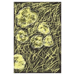 Radiant Butter Yellow on Black Hand Knotted Floral Nepalese Rug (natural wool)